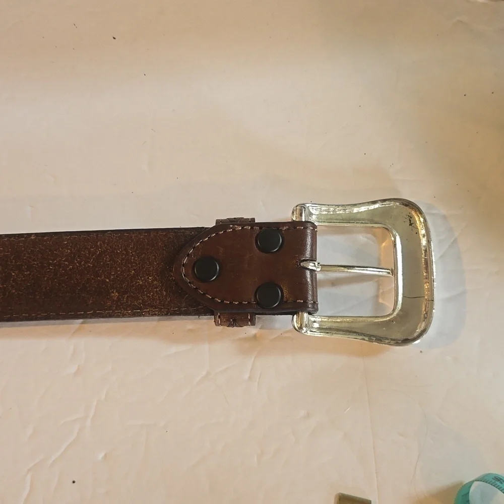 Mens Brown Premium Woven Leather Western Belt With Silver Buckle  Sz.L/XL